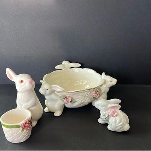 Easter Bunnies Rabbit Collection Lot Ceramic Too Cute